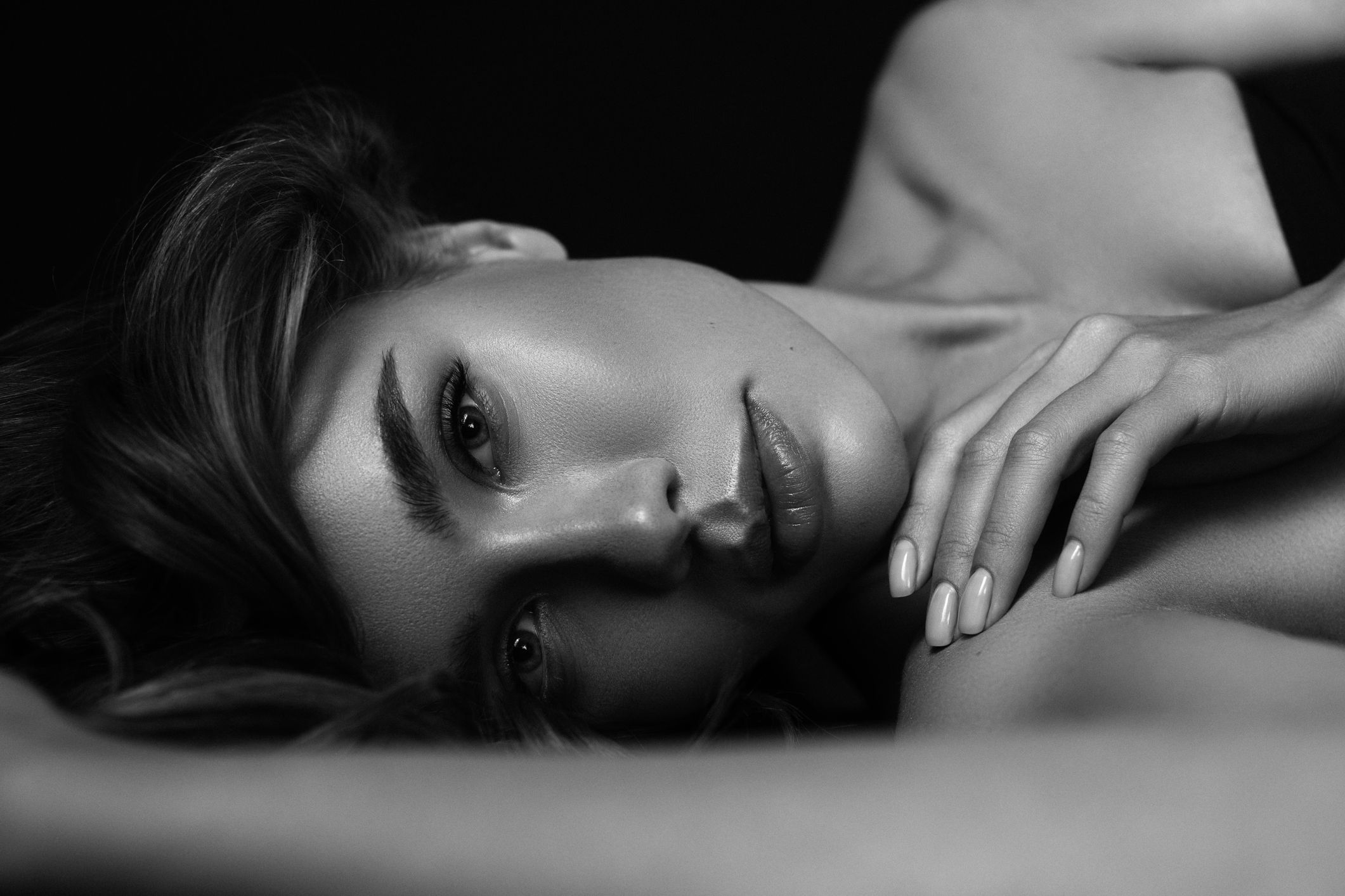 Black and white portrait of a woman.